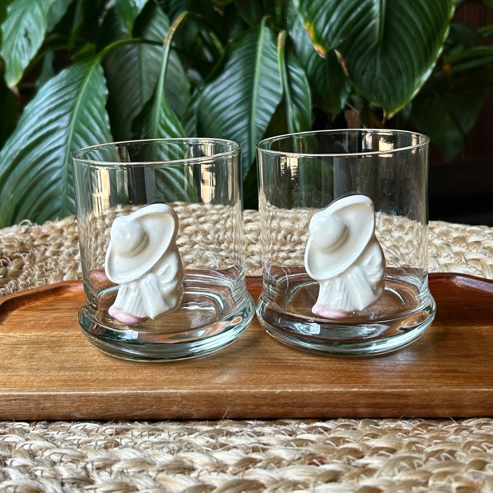 VTG Siesta Pedro Mexican Sleeping Man Lowball Glasses Set of 2 Sombrero Barware